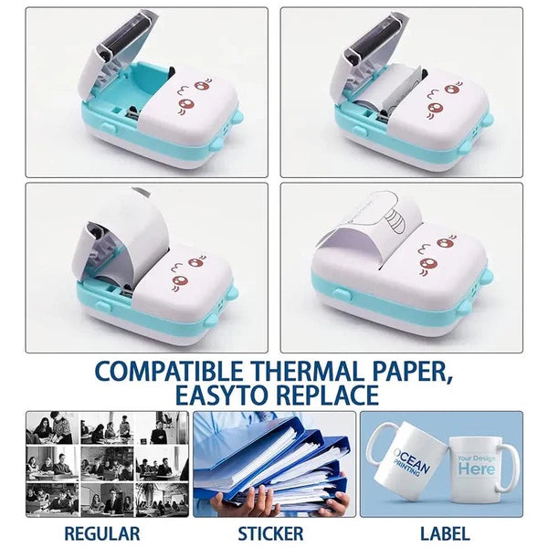 Meow Pocket Printer, Mini Bluetooth Photo Printer, Pocket Printer With Thermal Paper Roll, Thermal Printer Compatible with Android or iOS APP,