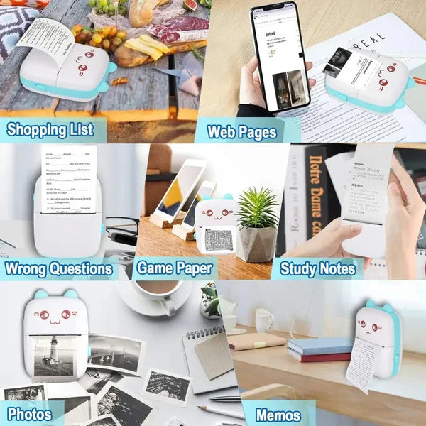 Meow Pocket Printer, Mini Bluetooth Photo Printer, Pocket Printer With Thermal Paper Roll, Thermal Printer Compatible with Android or iOS APP,