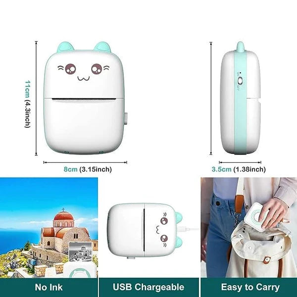 Meow Pocket Printer, Mini Bluetooth Photo Printer, Pocket Printer With Thermal Paper Roll, Thermal Printer Compatible with Android or iOS APP,