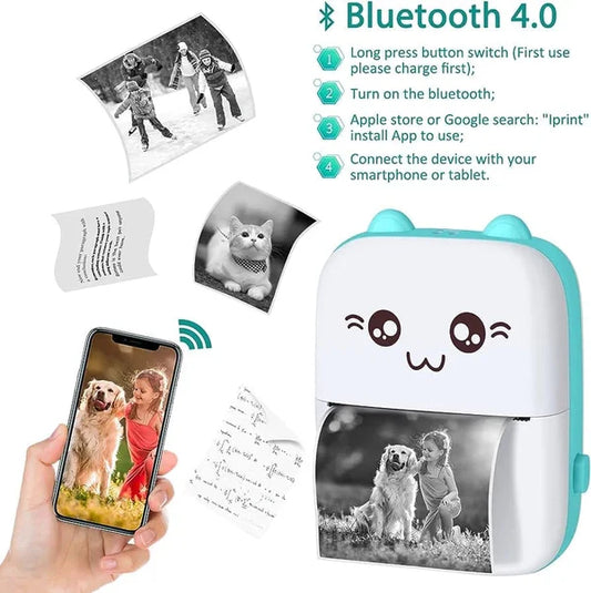 Meow Pocket Printer, Mini Bluetooth Photo Printer, Pocket Printer With Thermal Paper Roll, Thermal Printer Compatible with Android or iOS APP,