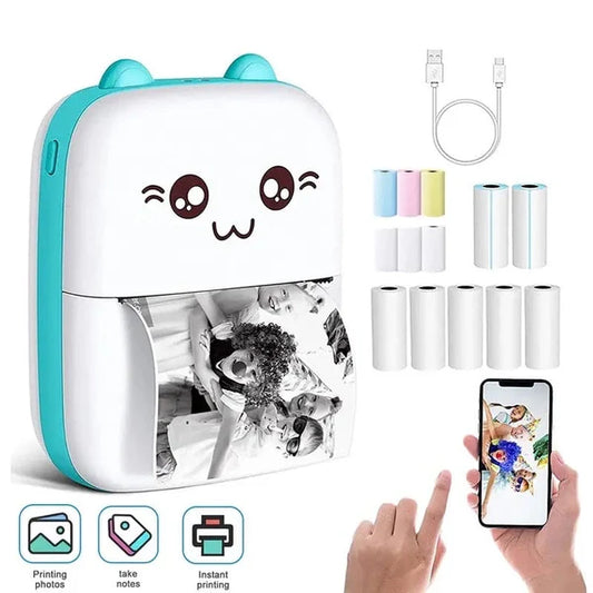 Meow Pocket Printer, Mini Bluetooth Photo Printer, Pocket Printer With Thermal Paper Roll, Thermal Printer Compatible with Android or iOS APP,