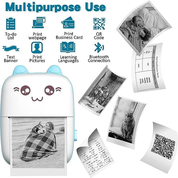 Meow Pocket Printer, Mini Bluetooth Photo Printer, Pocket Printer With Thermal Paper Roll, Thermal Printer Compatible with Android or iOS APP,